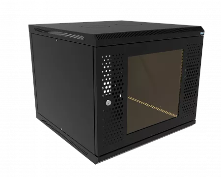 Шкаф телекоммуникационный настенный разборный МИКсистем 19" Basis 9U 600x600  дверь перфорация+стекло черный