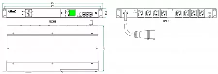 Блок розеток горизонтальный с мониторингом MIK-2G-1U-16A-230-8-C13(LE)-IEC309-16-2-P-M