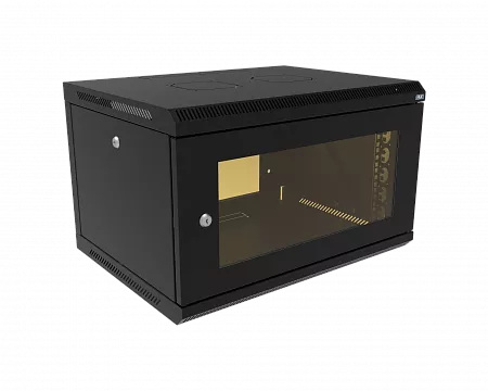 Шкаф телекоммуникационный настенный разборный МИКсистем 19" Keys 6U 600x450  дверь стекло черный