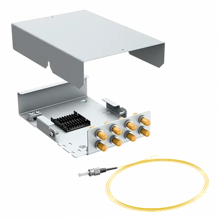 Кросс оптический настенный LANMIR укомплектованный 4 розетки ST/UPC 4 порта SM 9/125 OS2 1U серый